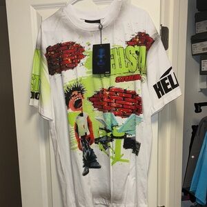 White Graphic T-Shirt with Neon Accents